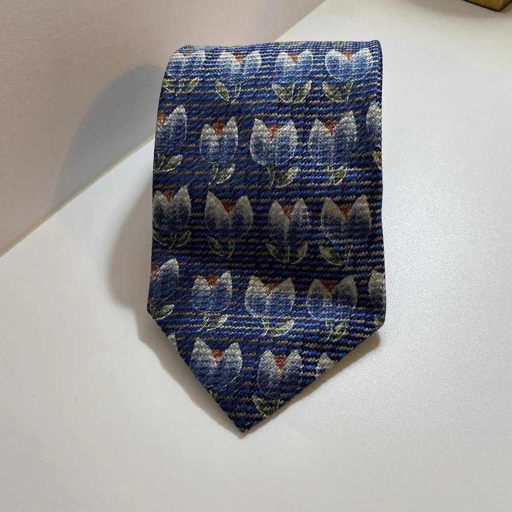 ERMENEGILDO ZEGNA Mens Silk‎ Viscose Tie ITALY Blue Floral